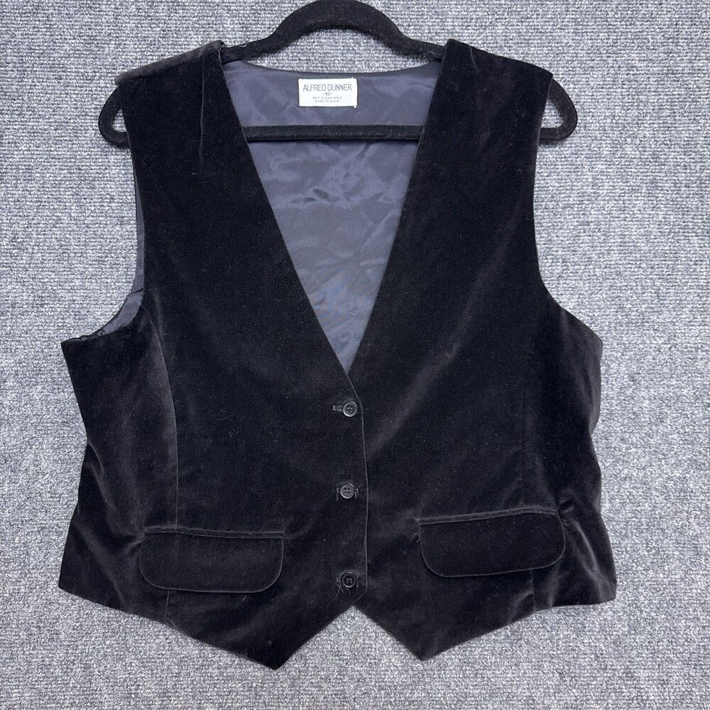 Alfred Dunner VTG Black Velvet Waistcoat 10 Button Front USA Dark Academia